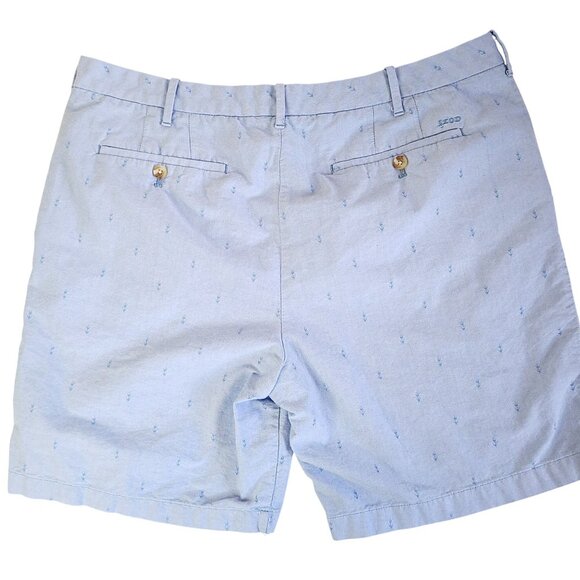 Izod Mens Light Blue Anchor Print 100% Cotton Chino Shorts 40W Preppy - Picture 2 of 10